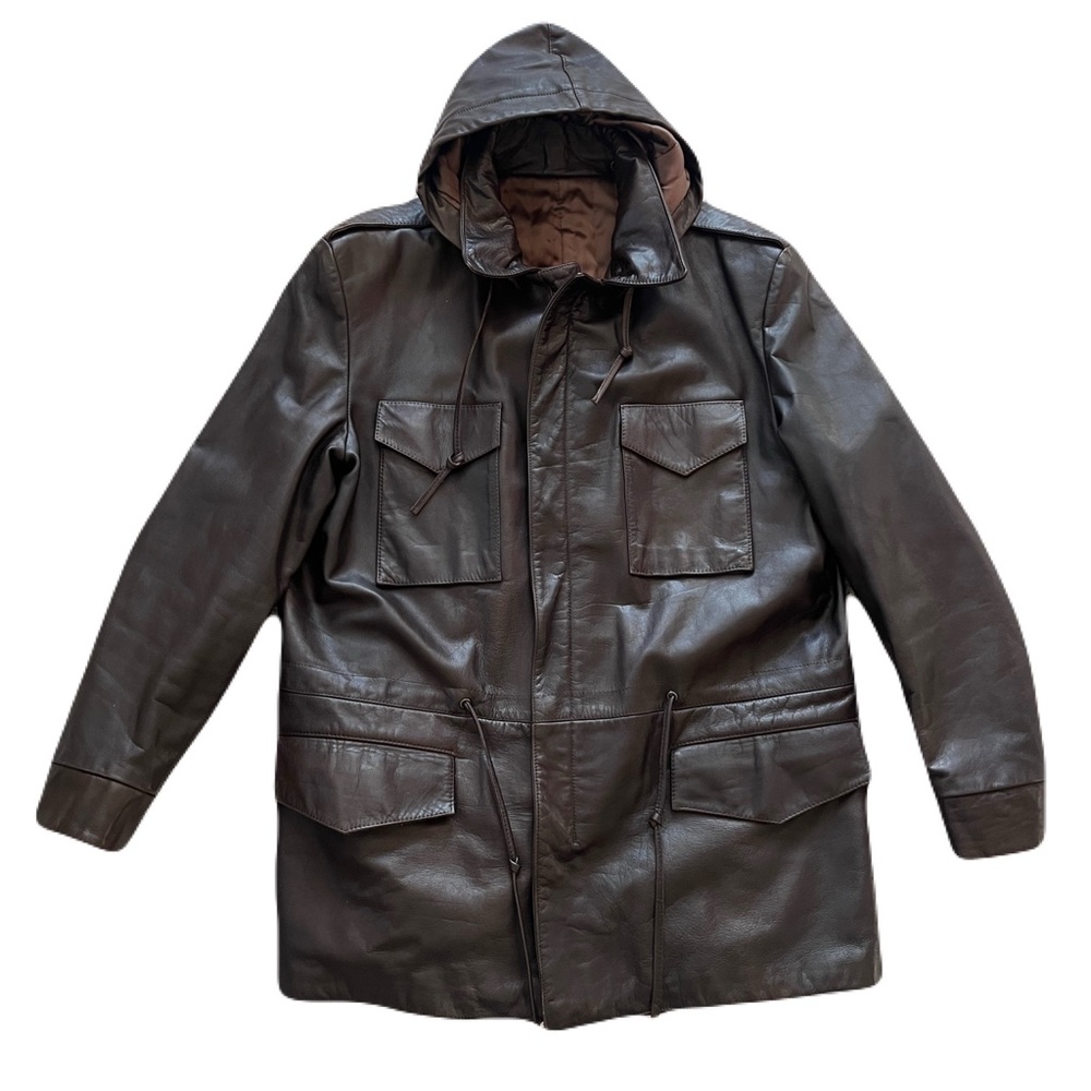 Men's Dark Brown Hooded Military Jacket